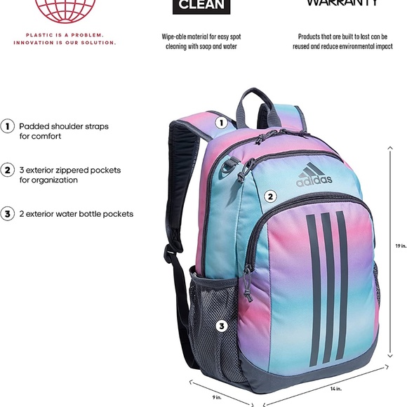 adidas Back to School BTS Creator Backpack, Gradient Rose Tone Pink/Onix Grey, - Picture 3 of 8